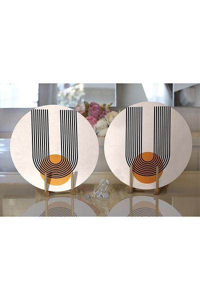 Realhomes 2-Piece Abstract Style Sun Design Digital Printed Modern Round Charger & Placemat