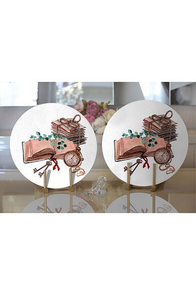 Realhomes 2-Piece Special Design Book Themed Digital Printed Modern Round Charger & Placemat