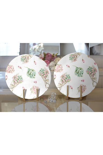Realhomes 2-Piece Flower Bundles Special Design Digital Printed Decorative Round Charger & Placemat