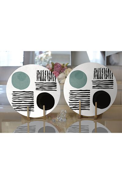 Realhomes 2-Piece Abstract Style Digital Printed with Onedraw Drawing Modern Round Charger & Placemat