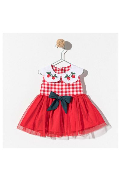 Şirin Şeyler Butiği Strawberry Baby Girl Kids Sleeveless Strawberry Embroidery Tutu Red Strawberry Dress Strawberry Dress