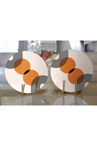 Realhomes 2-Piece Abstract Style Sun Design Digital Printed Modern Round Charger & Placemat