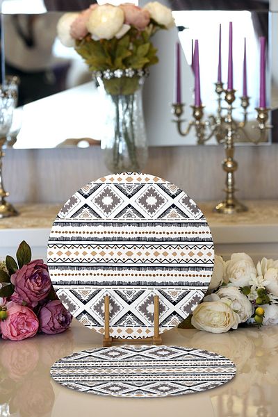 Realhomes 2-Piece Scandinavian Patterned Ethnic Design Digital Printed Modern Round Plate & Placemat