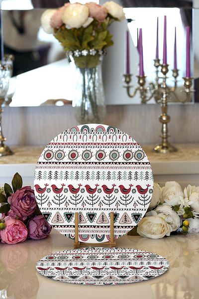 Realhomes 2-Piece Ethnic Scandinavian Motif Digital Printed Decorative Round Plate & Placemat