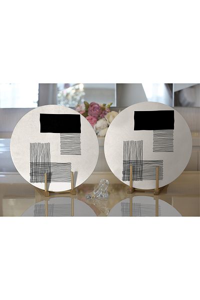 Realhomes 2-Piece Abstract Style Digital Printed Decorative Round Plate & Placemat with Onedraw Drawing