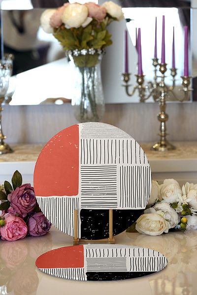 Realhomes 2-Piece Abstract Style Digital Printed Decorative Round Plate & Placemat with Onedraw Drawing