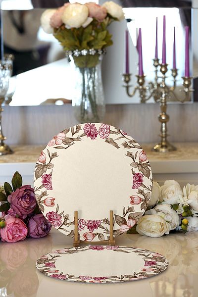 Realhomes 2-Piece Colorful Floral Framed Digital Printed Modern Round Plate & Placemat