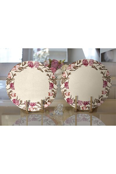 Realhomes 2-Piece Colorful Floral Framed Digital Printed Modern Round Plate & Placemat