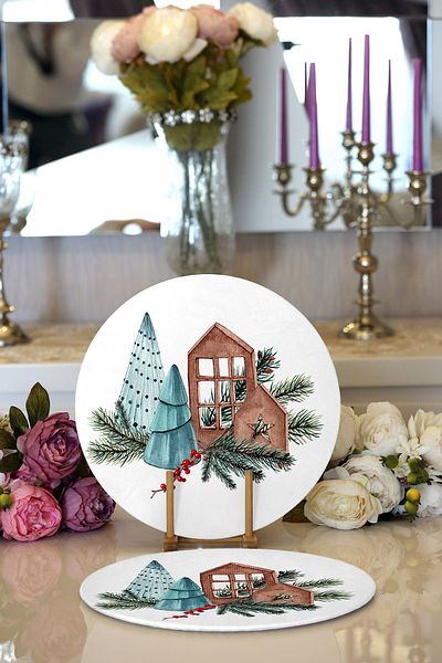 Realhomes 2-Piece Christmas Themed Special Design Digital Printed Modern Round Charger & Placemat