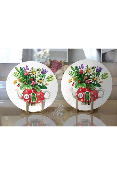Realhomes 2-Piece Cute Teapot Vase Designed Digital Printed Modern Round Supply & Placemat