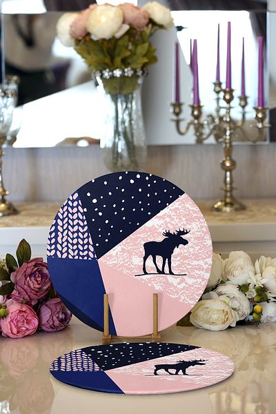 Realhomes 2-Piece Colorful Floor Special Designed Digital Printed Modern Round Plate & Placemat