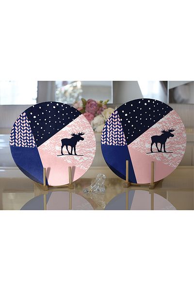 Realhomes 2-Piece Colorful Floor Special Designed Digital Printed Modern Round Plate & Placemat