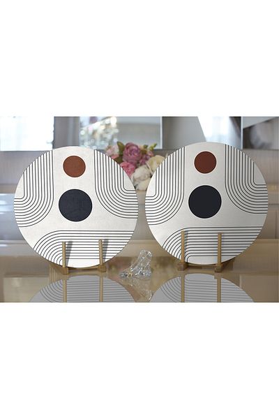 Realhomes 2-Piece Abstract Style Digital Printed with Onedraw Drawing Modern Round Charger & Placemat