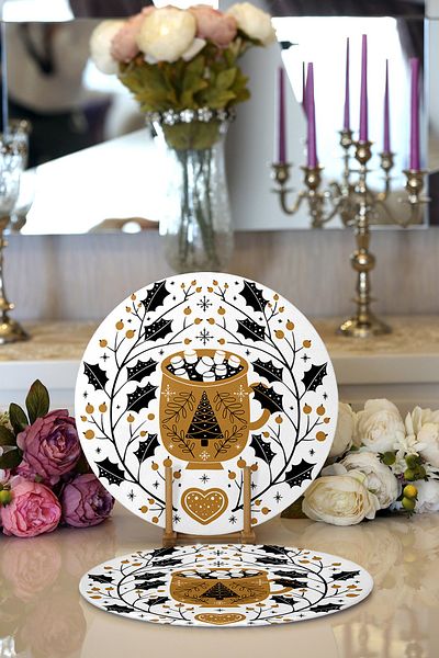 Realhomes 2-Piece Mery Christmas Themed Digital Printed Decorative Round Charger & Placemat