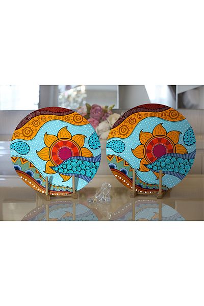 Realhomes 2-Piece Ethnic Pattern Designed Digital Printed Modern Round Plate & Placemat