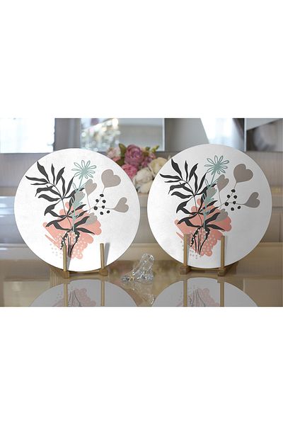 Realhomes 2-Piece Natural Floral Design Digital Printed Modern Round Plate & Placemat
