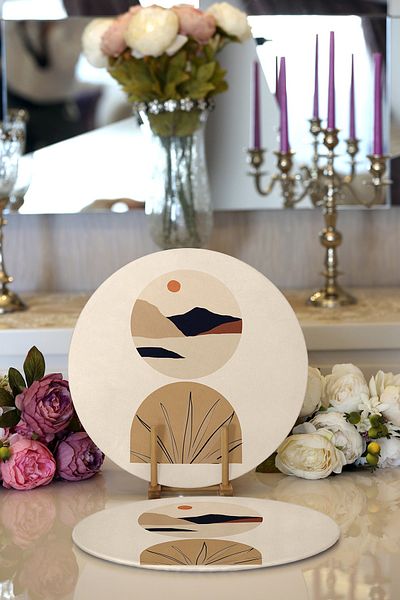 Realhomes 2-Piece Boho Drawing Special Designed Digital Printed Decorative Round Charger & Placemat
