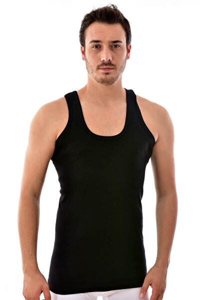 bejamonti Men's Black Cotton Undershirt, Pack of 6