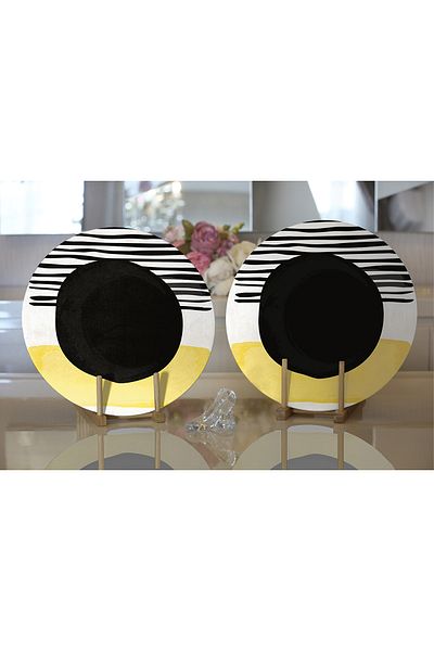 Realhomes 2-Piece Abstract Style Digital Printed Decorative Round Plate & Placemat with Onedraw Drawing