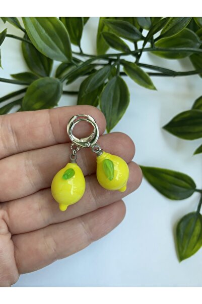 Neta Kadın Murano Cam Limon Gümüş Renk Halkalı Meyve Küpe