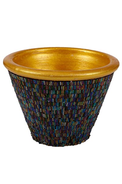 Hand By DA El Işlemeli Cam Taş Bezeli Dekoratif Saksı