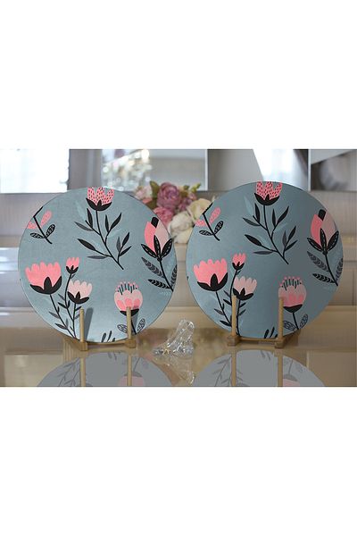 Realhomes 2-Piece Special Design Flower Leaves Digital Printed Modern Round Charger & Placemat