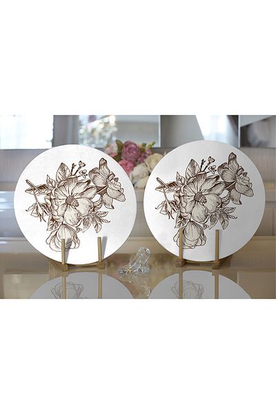 Realhomes 2-Piece Charcoal Flower Patterned Digital Printed Modern Round Charcoal & Placemat