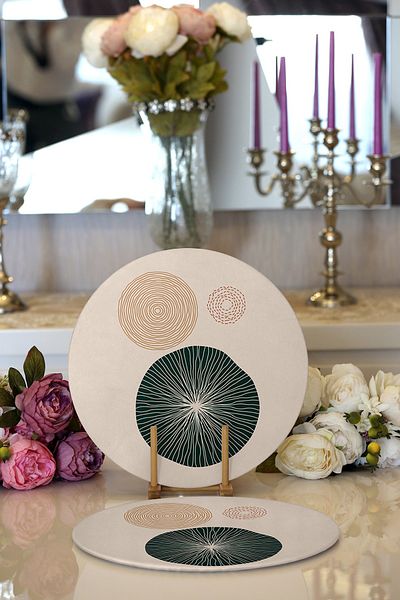 Realhomes 2-Piece Minimalist Motif Digital Printed Modern Round Plate & Placemat