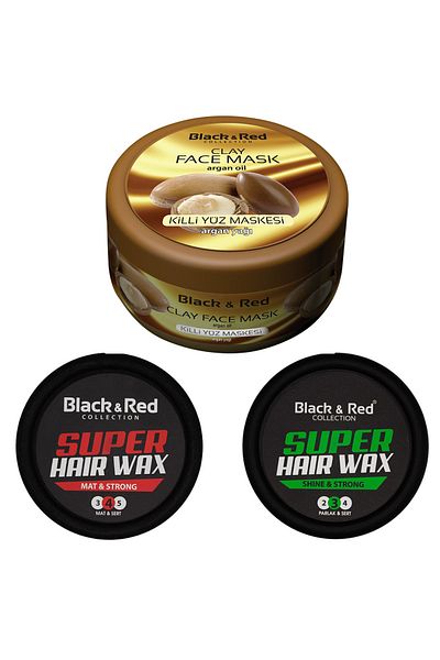 Black Red Clay Face Mask Argan 400 gr+ 2 Pieces 150 mlWax