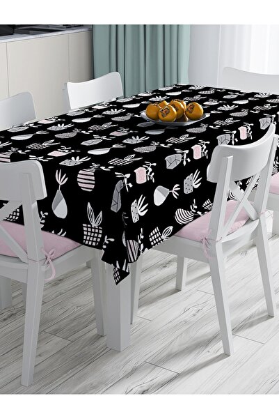 Realhomes Față de masă modernă imprimată digital cu model de vază de podea neagră