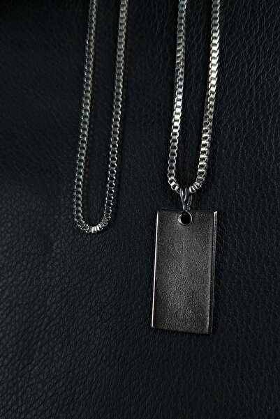 Dukkanka Dikdörtgen Plaka Sade Tarz Kare Zincir Kolye