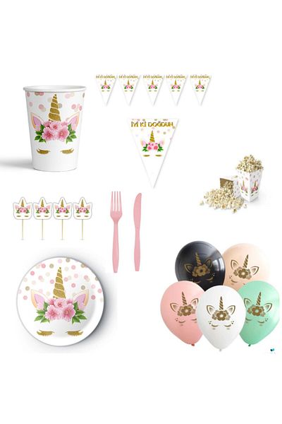 parti sürprizi Unicorn Floral Party Set for 16 People