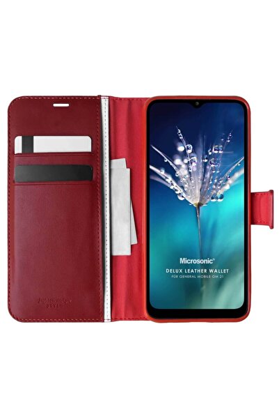 Microsonic General Mobile Gm 21 Uyumlu Kılıf Delux Leather Wallet Kırmızı