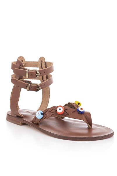 DaphneSandals El Yapımı Hakiki Deri Taba Kadın Bodrum Sandaleti  Kk4049