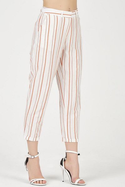 Shahiqa Carrot Cut Striped Linen Trousers