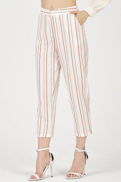 Shahiqa Carrot Cut Striped Linen Trousers