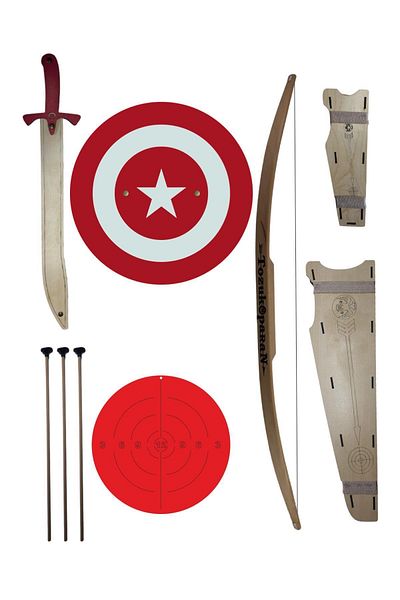 Ahtek Natural Wooden Arrow Bow + Captain Turkey Shield + Sword + Bow Scabbard + Quiver + Target