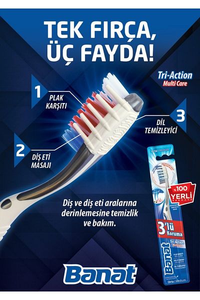 Banat Banat Toothbrush Tri Action, Medium