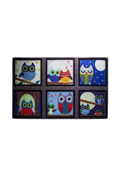 GizHome 45X75 Rock&Roll Kapi Paspasi Sevimli Baykuslar