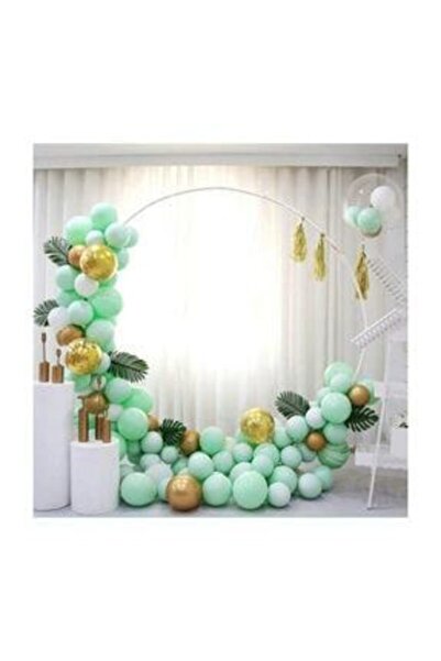 MERİ PARTİ Mint Green Macaron Gold Chrome Confetti Balloon Chain Set