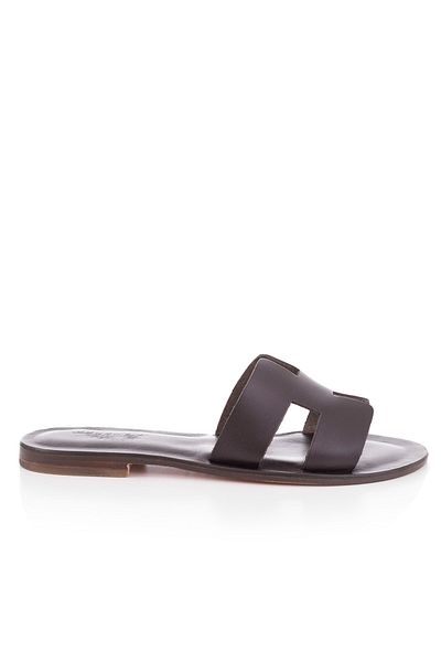 DaphneSandals Handmade Genuine Leather Brown Women's Slippers - 2108