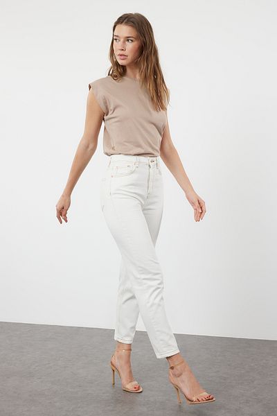 Trendyol Collection Ψηλόμεσο Λευκό Mom Jean - TWOSS24JE00331