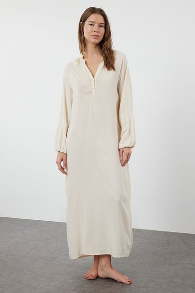 Trendyol Collection Viscose Beige Lace Nightgown - THMSS24GC00037