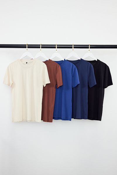 Trendyol Collection 5 csomagos barna-kék-bézs Slim Fit tok szövet póló - TMNAW20TS0243