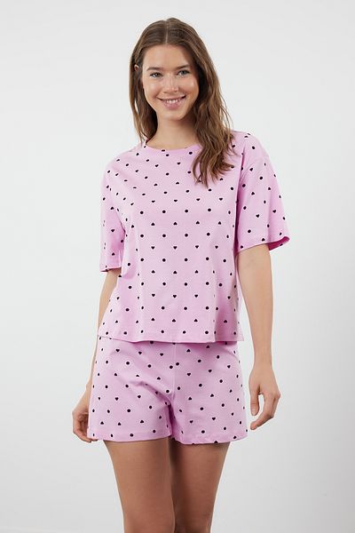 Trendyol Collection Růžové 100% bavlněné šortky se vzorem srdce Pletené pyžamové soupravy THMSS21PT1485