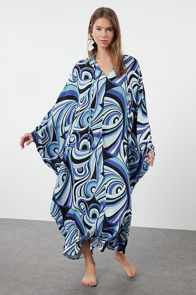 Trendyol Collection Széles szabású absztrakt mintás maxi strandruha - TBESS24EL00141