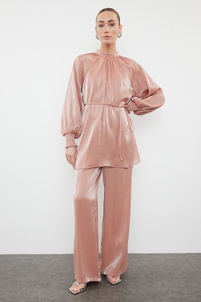 Trendyol Modest Szatén szőtt szárított rózsa készlet - alsó és felső készlet TCTSS24US00080