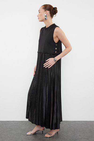 Trendyol Modest Černá sukně plisovaná pletená saténová vložka bez rukávů vnitřní šaty TCTSS24EB00245