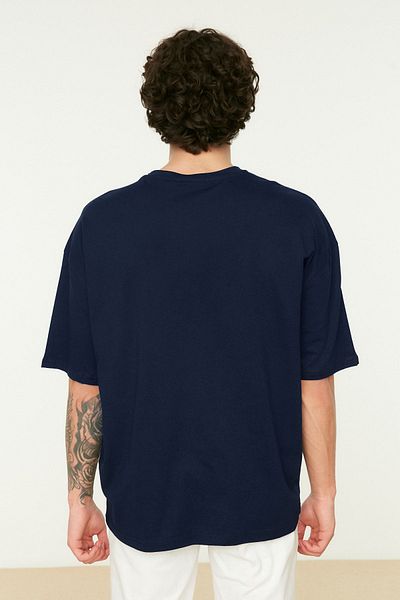 Trendyol Collection Sötétkék Oversize zokni, rövid ujjú Boston nyomott pamut póló