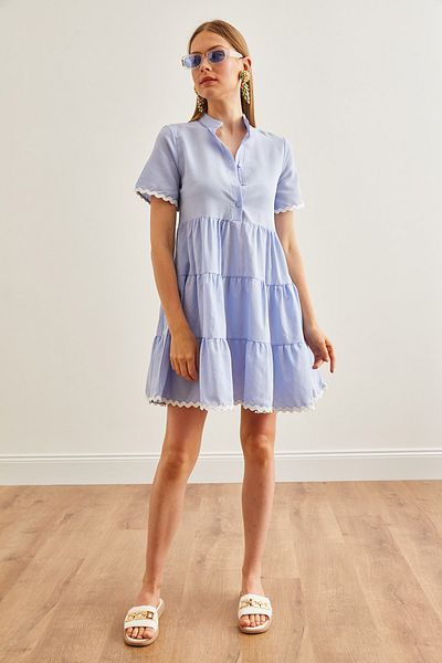 Olalook Μίνι Baby Blue φόρεμα με βελτιωμένη λεπτομέρεια και κουμπιά ELB-19002194